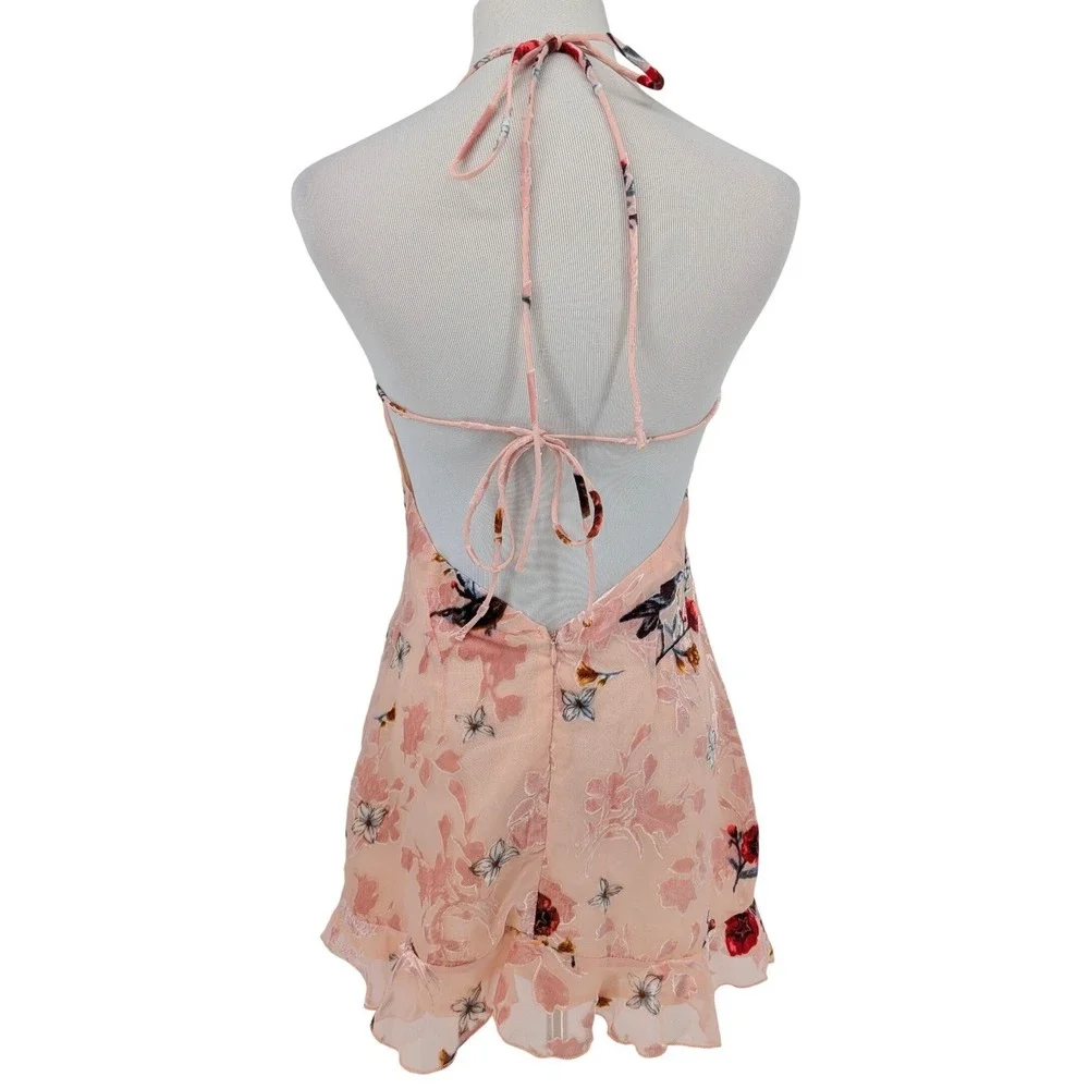 Beginning Boutique Floral Burnt Out Velvet Mini Dress 6 Pink Coquette Fairycore‎